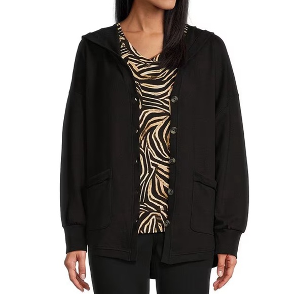 Westbound Knit V-Neck Button Front Hooded Cardigan size 1X black - Picture 2 of 9